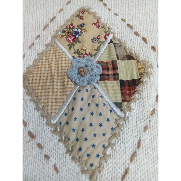 Beldoch Popper Sweater Mock Women's Medium VTG Embroidered Knit Floral Cream - Picture 9 of 16